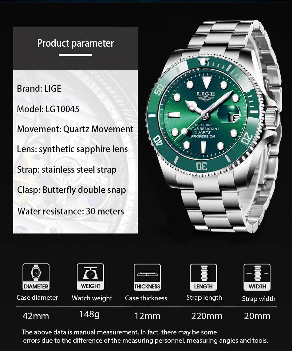 LIGE Green Quartz Waterproof Date Wrist Watch for Men - Premium Watches from Dressmycell.com - Just $45.00! Shop now at Dressmycell.com LIGE Green Quartz Waterproof Date Wrist Watch for Men - Premium Watches from Dressmycell.com - Just $45.00! Shop now at Dressmycell.com